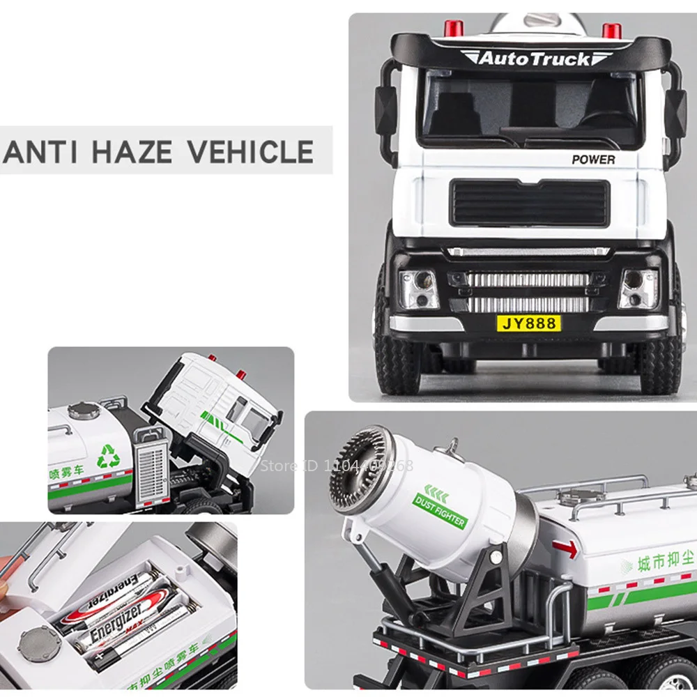 1:50 supressão de poeira saneamento caminhão de lixo modelo carro de brinquedo puxar para trás luz som engenharia veículos modelos crianças presentes