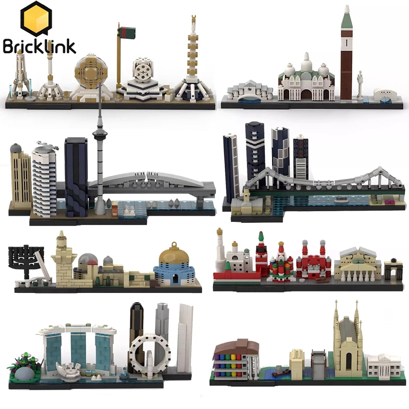 Bricklink City Skyline Architecture House Street View Sets Moscow Venice Auckland Ashgabat Brisbane Doha Building Blocks Toys