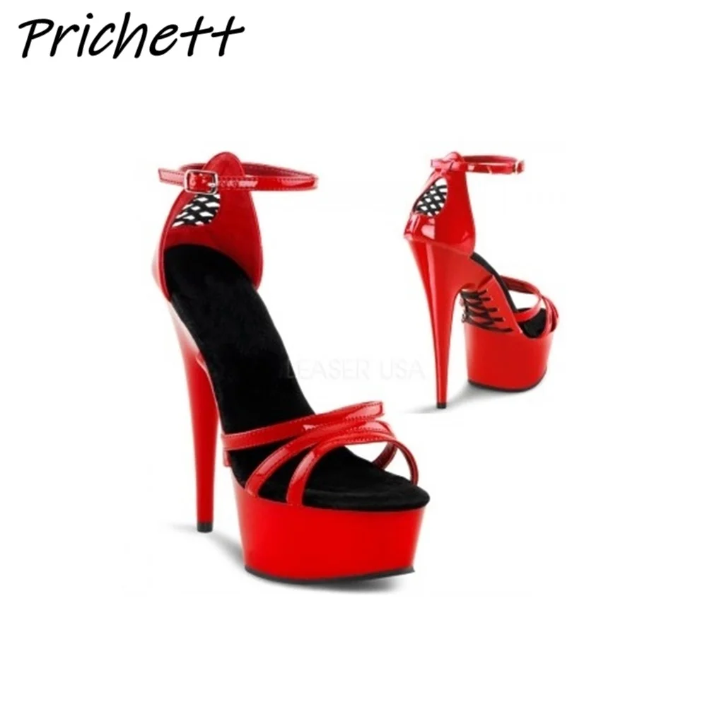

Cross Tied Hollow 15 Cm Sandals Ankle Band Platform Straight Strap Thin Heels Women's Shoes Sexy Fashion Summer Stiletto Shoes