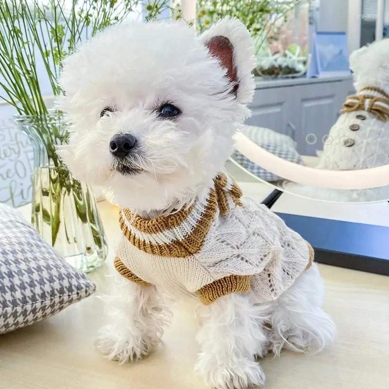 Dog Apparel Pet Puppy Winter Warm Red Green Bowknot Hollow Clothes Sweater Pullover Holiday Wear For Cat