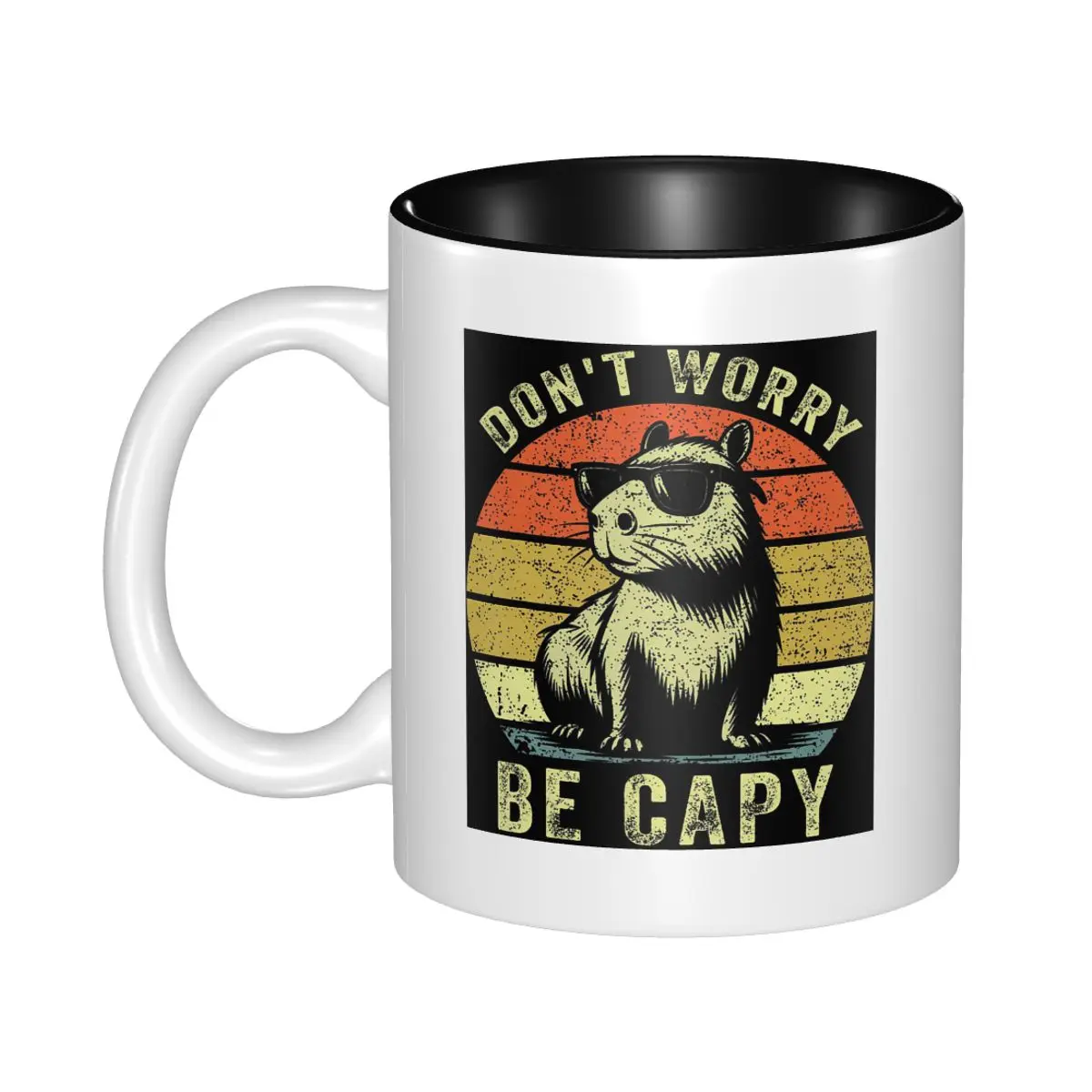 Retro Capybara Don't Worry Be Capy Mug Funny Ceramic Coffee Cups Tea Mugs Milk Cup Drinkware Gift for Friends