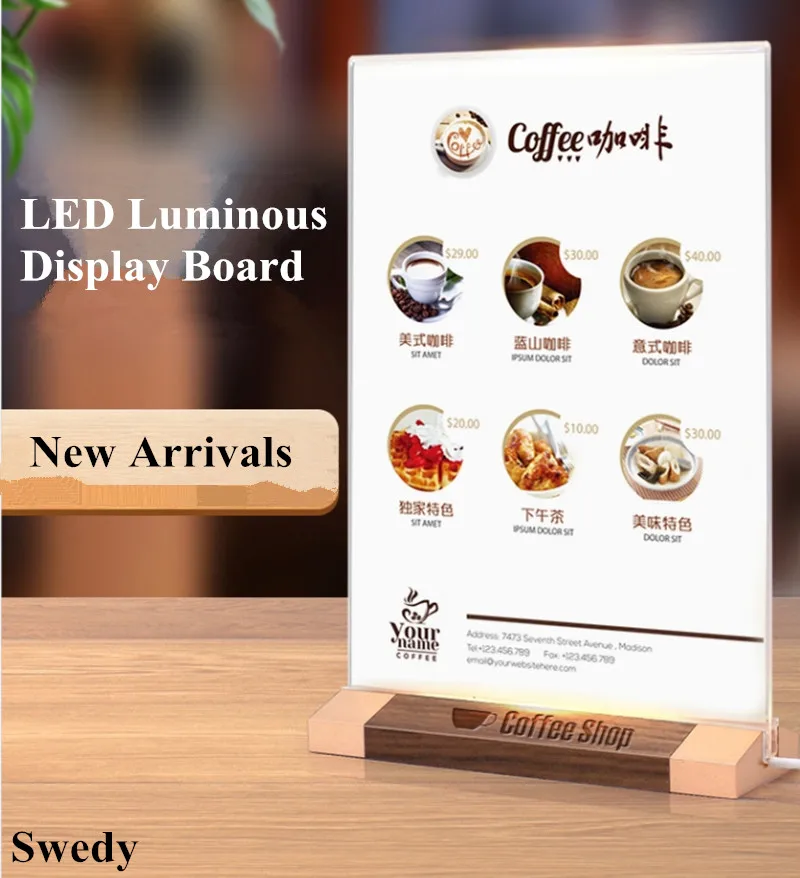 

A4 LED Base Store Acrylic Sign Holders Picture Poster Frame Menu Board Advertising Display