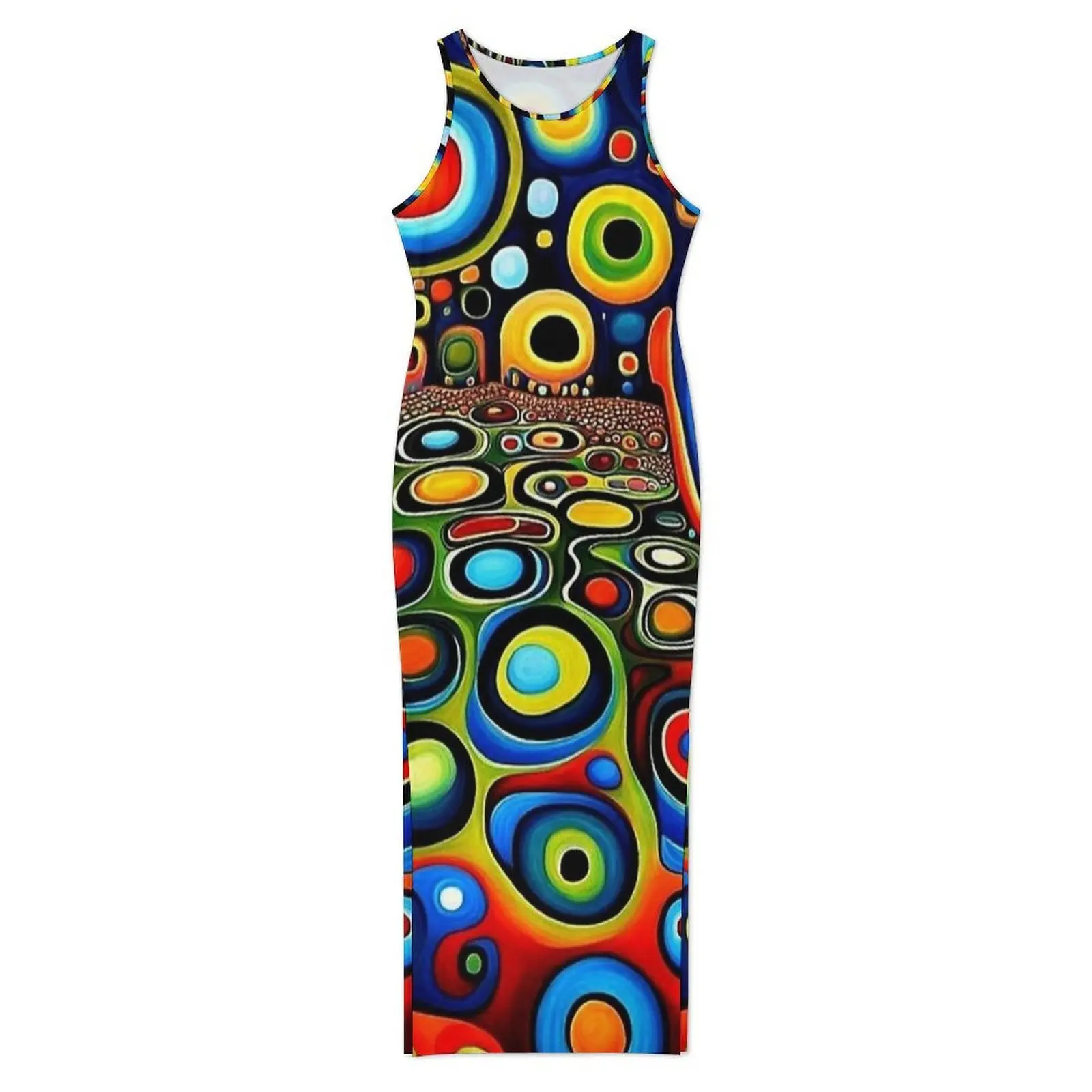 Ladies Bodycon Dress Slim Sexy Psychedelic Circle Abstract Print Maxi Dresses Summer Sleeveless Street Fashion Graphic Dress
