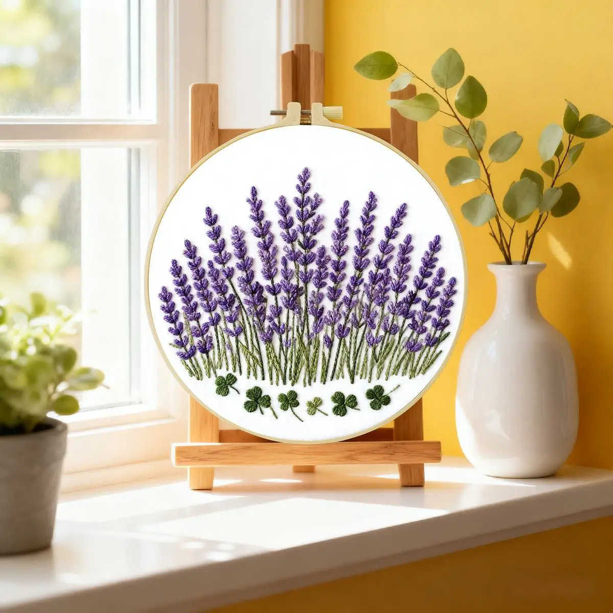 1 Stück 20X20CM/15X15CM 7,87/6,3 Zoll Pflanzen - Lavendel Stickerei Starter-Kit DIY-Kit DIY Stickerei-Set Handarbeiten Heimdekoration – Detail 1