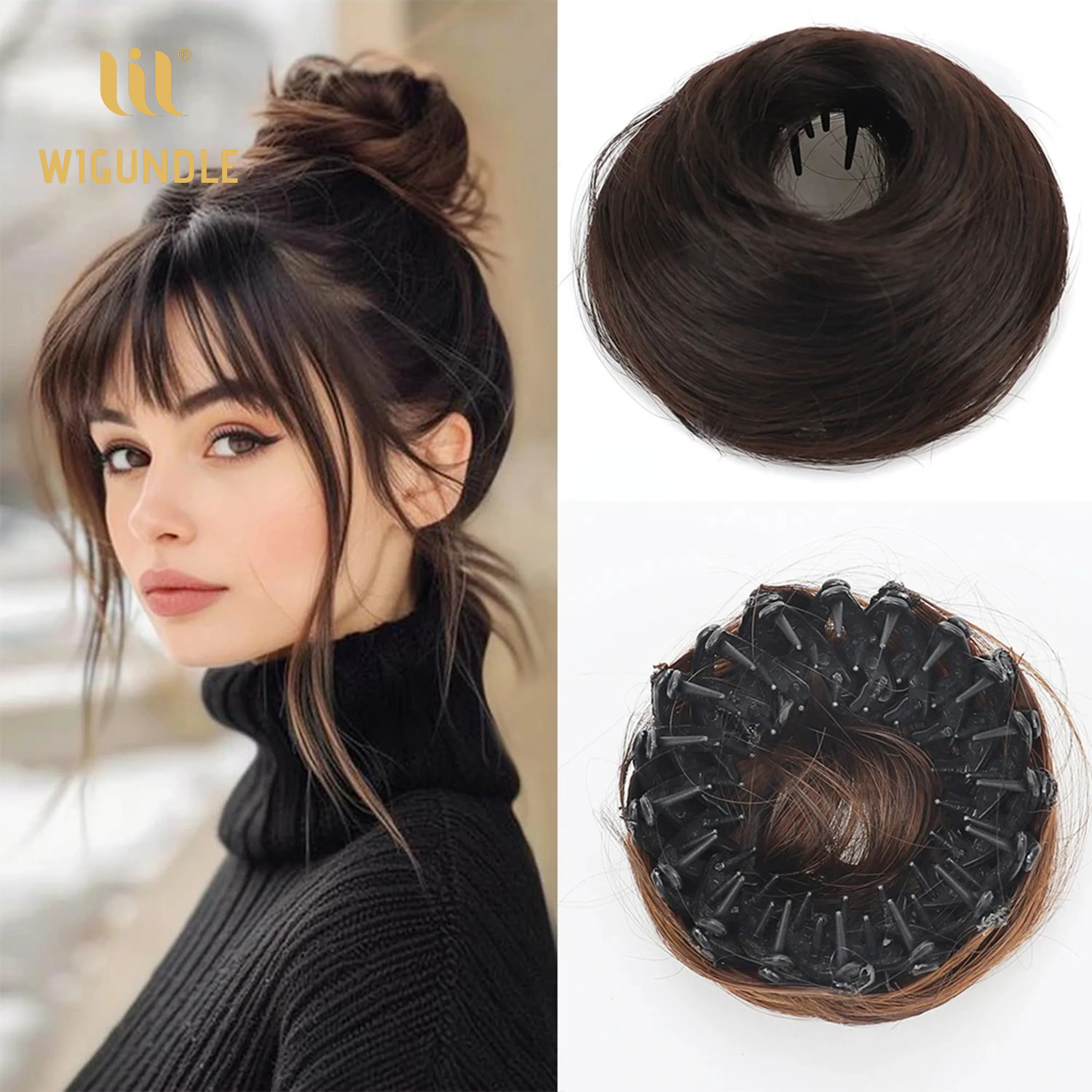 Synthetic Bun Female Synthetic Fiber Straight Hair Circle Elastic Rope, Natural Hair Color Dark Light Hair Accessories