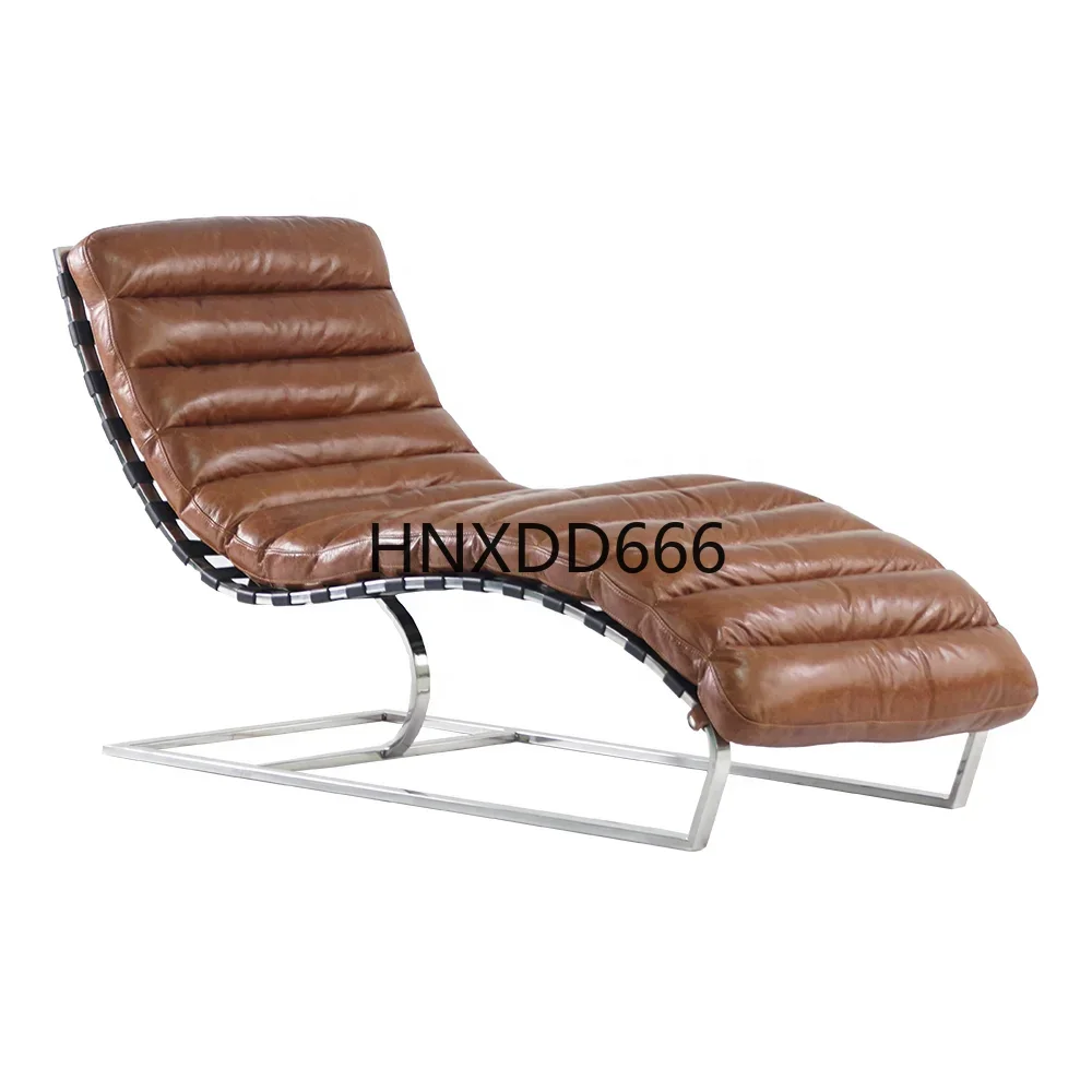 

customization vintage leather chaise lounge sofa stainless steel frame living room daybed comfortable single lounge sofa