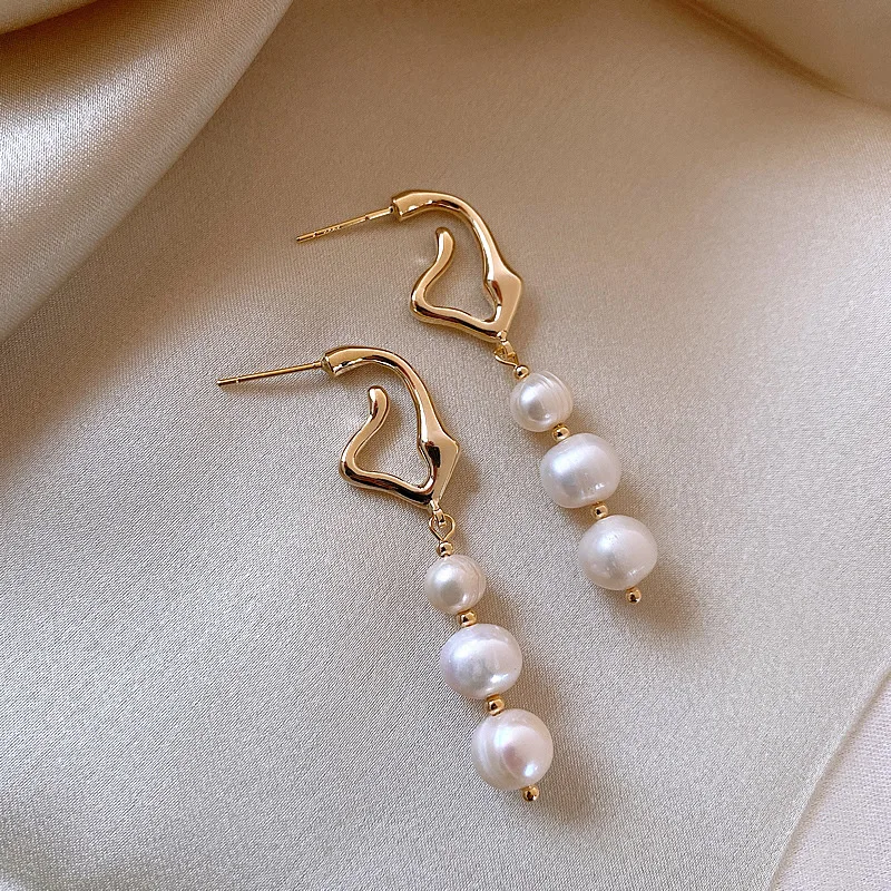 Heißer Verkauf Trendy Natürliche Barock Süßwasser Perle 14K Gold Gefüllt Weibliche Quasten Stud Ohrringe Schmuck Nicht Allergisch Geschenke Billig – Detail 4