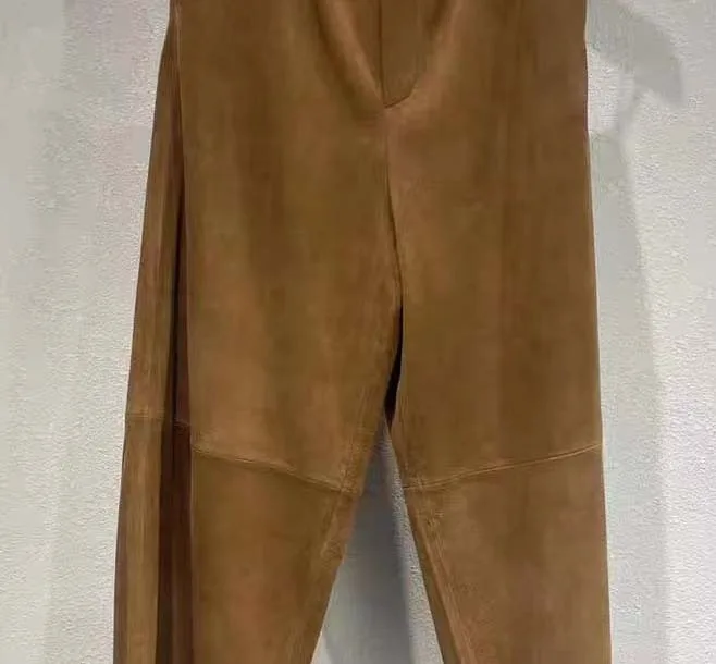 2024 Fashion New Sheepskin Genuine Leather Pants Loose Mid-waist Elegant Retro Casual Pants E29