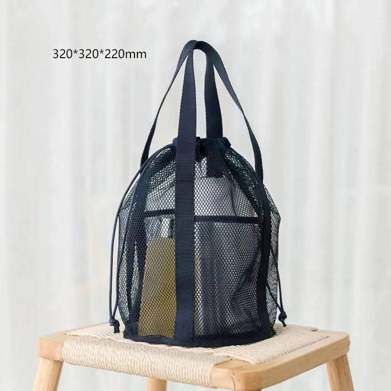 Travel Large Capacity Mesh Nylon Cosmetic Bag Organizer Foldable Casual Mesh Drawstring Bags Rope Bundle Pocket Swim Washing Bag