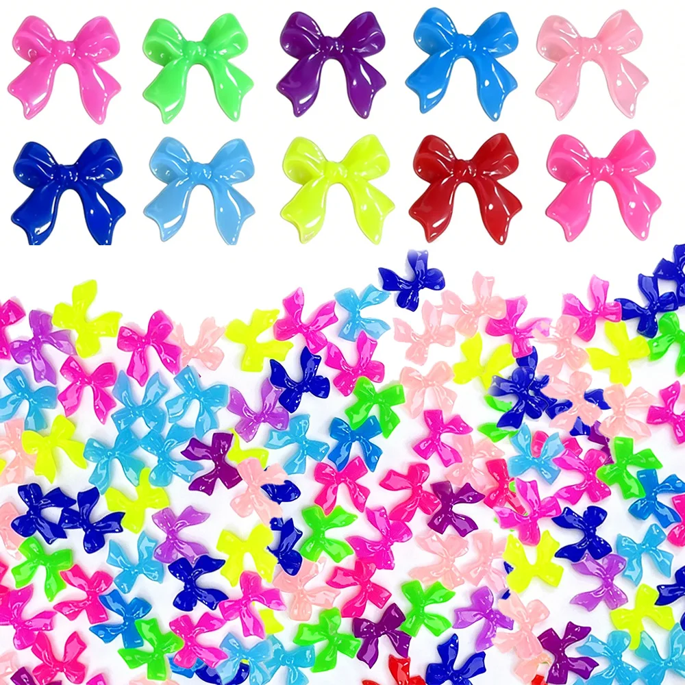 50Pcs 3D Glossy Multicolors Bow Nail Charms Dopamine Resin Ribbon Nails Art Decorations DIY Korean Style Manicure Accessories ZC