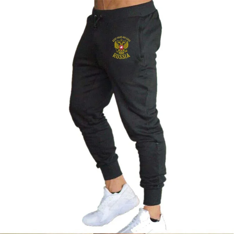 

2024 New Summer Russia Badge Gold Eagle Printing Solid Casual Mens Slim Fit Solid SweatPants Gym Cotton Jogges Casual Trousers