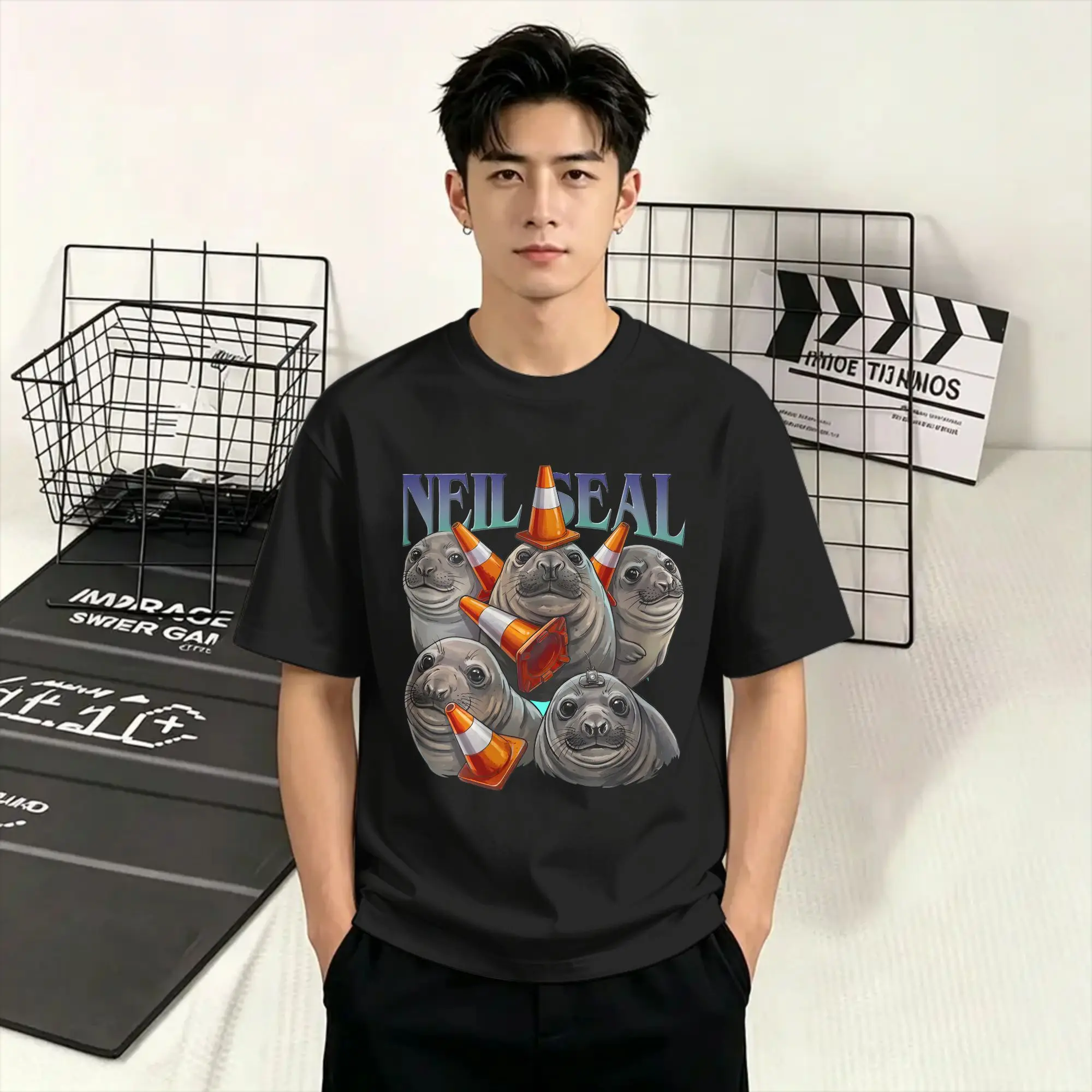 Neil the Seal  Pure Cotton T-Shirt For Men's Beach  Vintage T-Shirts O-Neck Harajuku Tee Shirt Plus Size Dropshipping Tops
