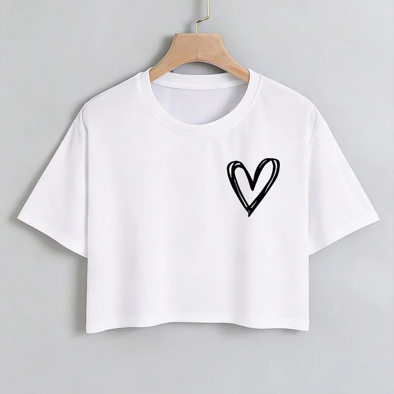 Simple Heart Print Crop Tops Summer Sexy Cropped T Shirt for Woman Girl 90s Y2k Women's Graphic Vintage T-shirt Clothes