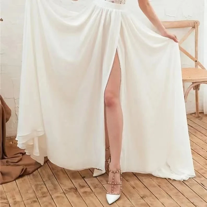 Chiffon High Side Slit Detachable Skirt Wedding Removable Train For Dresses Sexy Bridal Overskirt