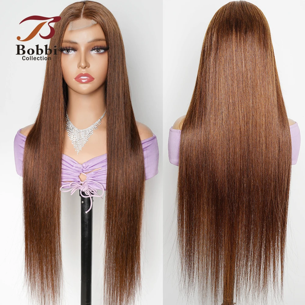 Brown 100% Human Hair Wig 2x6 Lace Kim K Closure Wig  for Women Transparent Lace Front Middle Part Straight Natural Hair Bobbi image 3