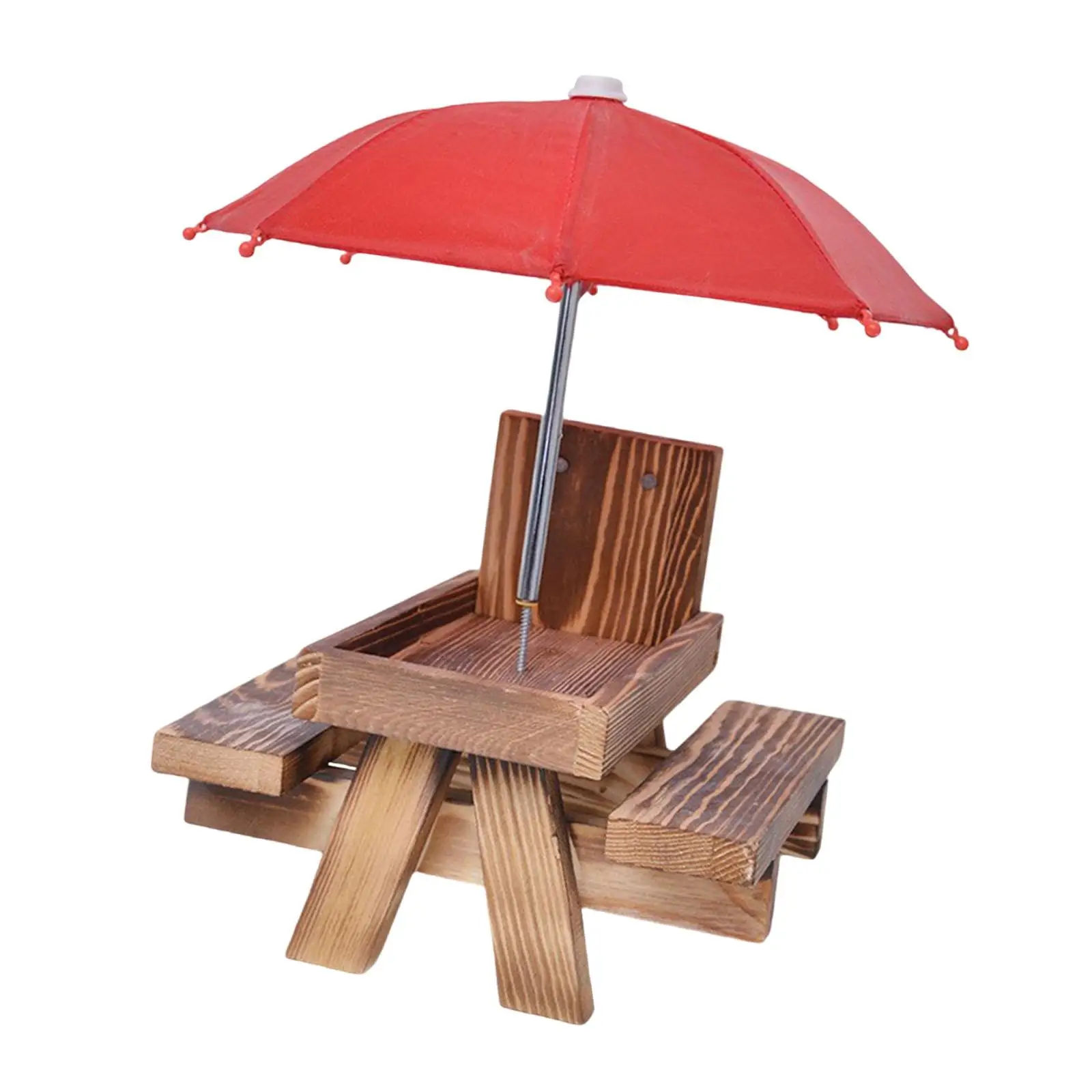 Wooden Chipmunk Feeder with Umbrella and Bench Table for Garden Decor Squirrel House for Backyard Feeding
