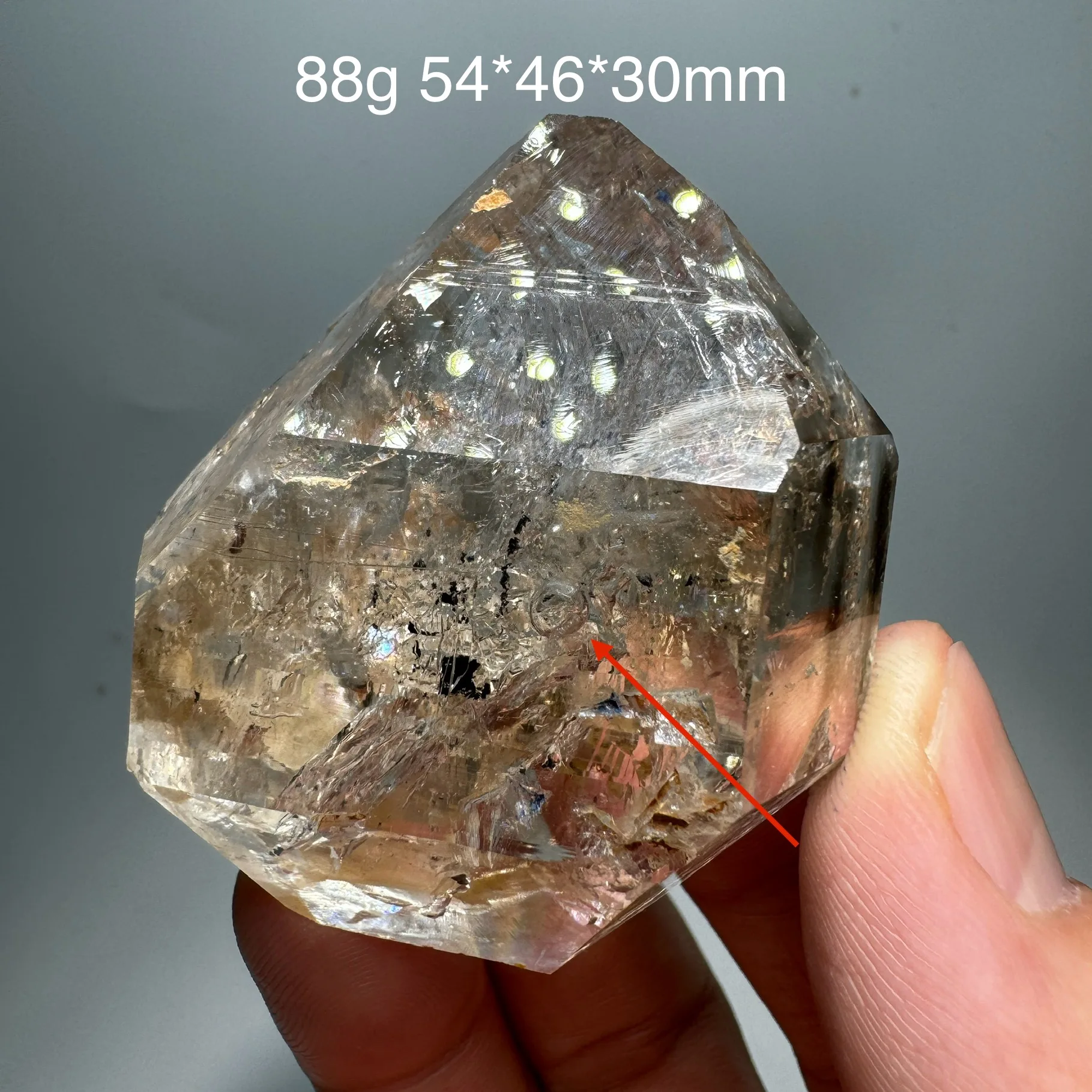 88g Natural ChongQing Herkimer Diamond Smoky Quartz Mineral Water Flowing Graphite Bubble Healing Stone video for details