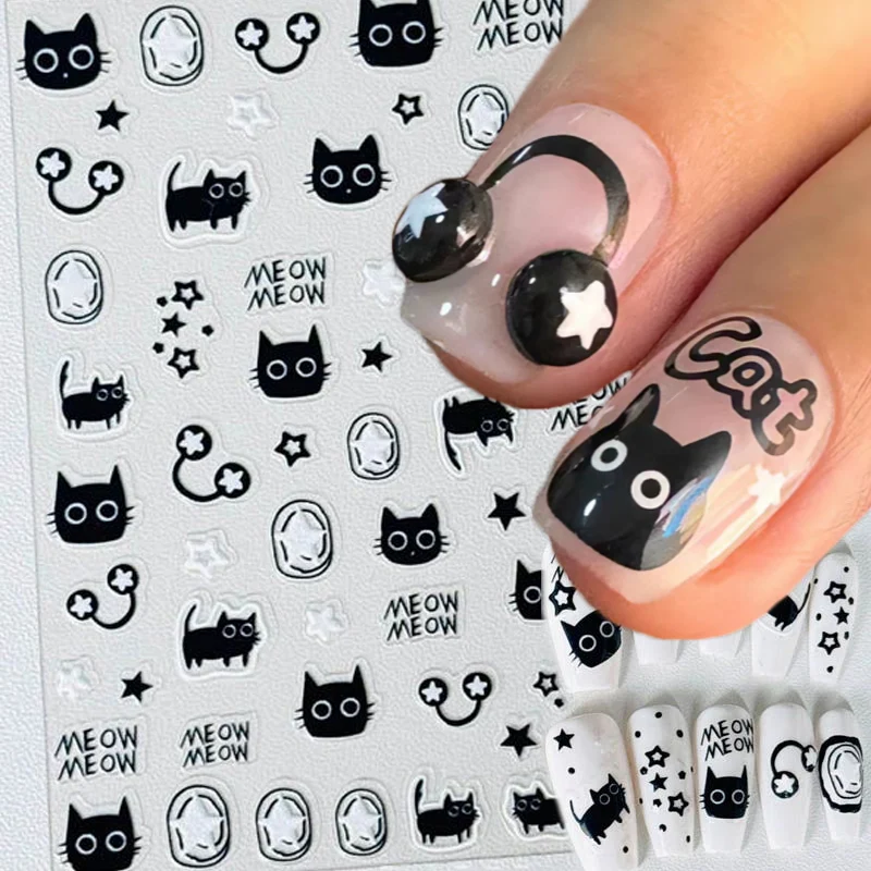 1/3pcs Kawaii Cartoon Cat Nail Stickers Animal Paw Sliders Nail Arts Nail Art Manicure Decors Y2K Stars Letters Decals Tools