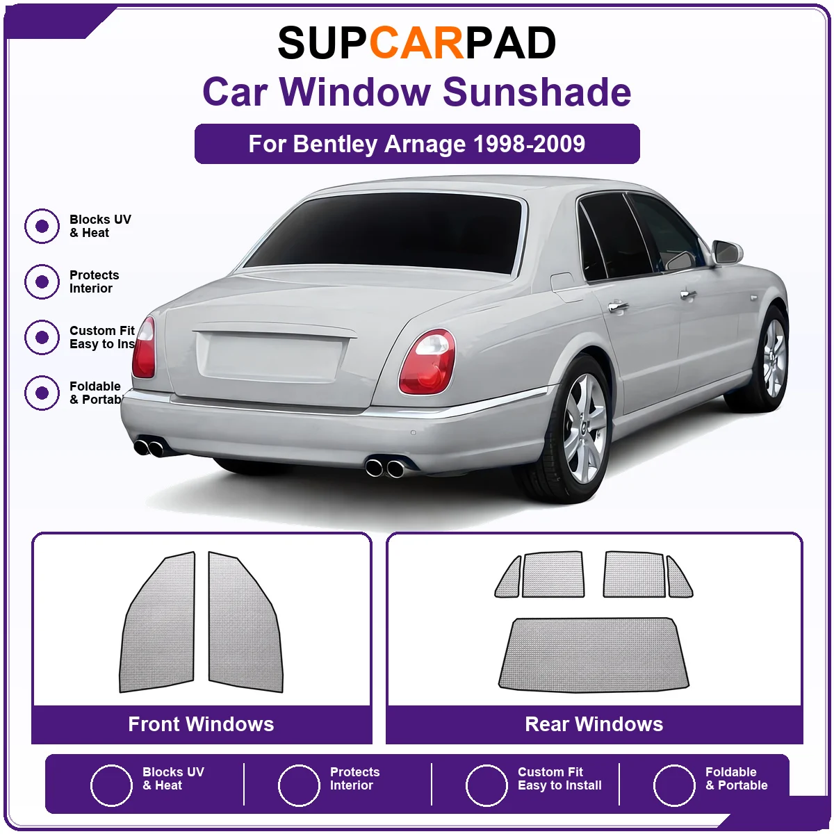 For Bentley Arnage 1998-2009 Pre‑Cut Auto Window Sunshade Anti‑UV Car Sun Visor Protector