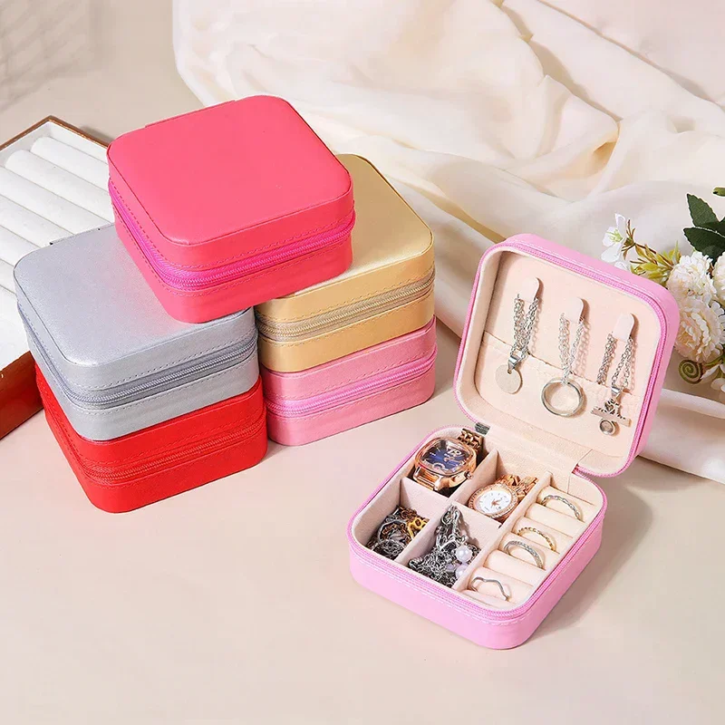 Portable Travel Jewelry Box - Mini Pu Leather Case With Soft Velvet Interior Compact Organizer For Rings Earrings Necklaces