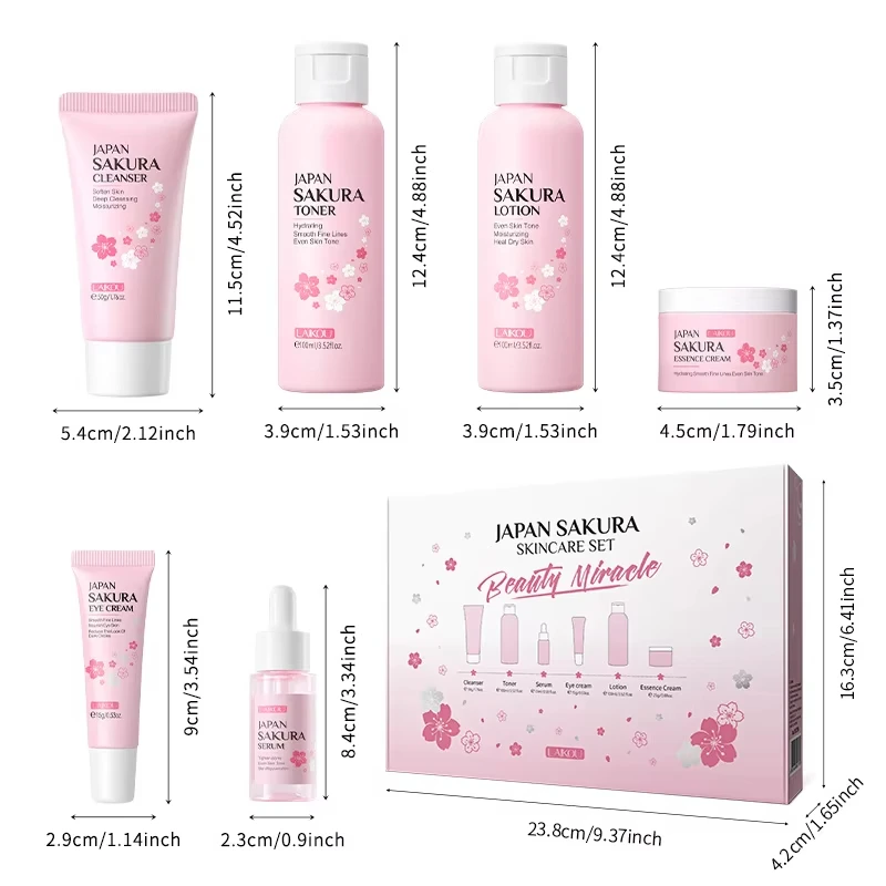 LAIKOU Set Perawatan Kulit isi 6 buah, Losion Serum perawatan wajah, pembersih wajah kontrol minyak, Set perawatan kulit isi 6 buah