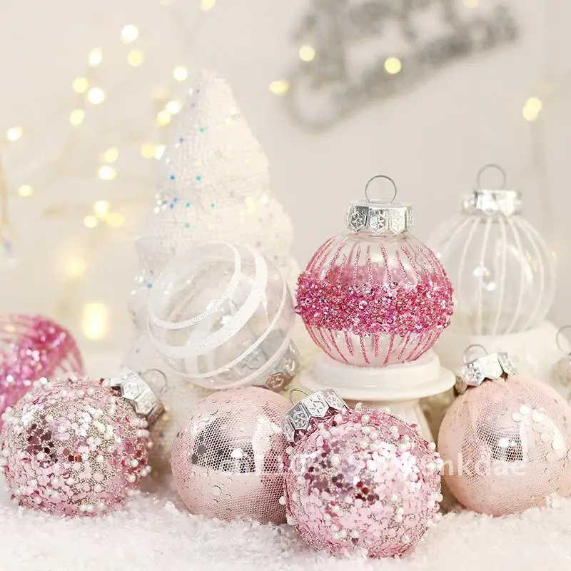 

Transparent Pink Ball Hollow Decorative Christmas Ball PET Transparent Round Ball Christmas Tree Decorative Ball