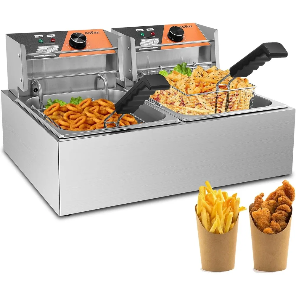 

Dual Tank Electric Deep Fryer, 20L Capacity, 0.8mm Stainless Steel Baskets, Countertop Model