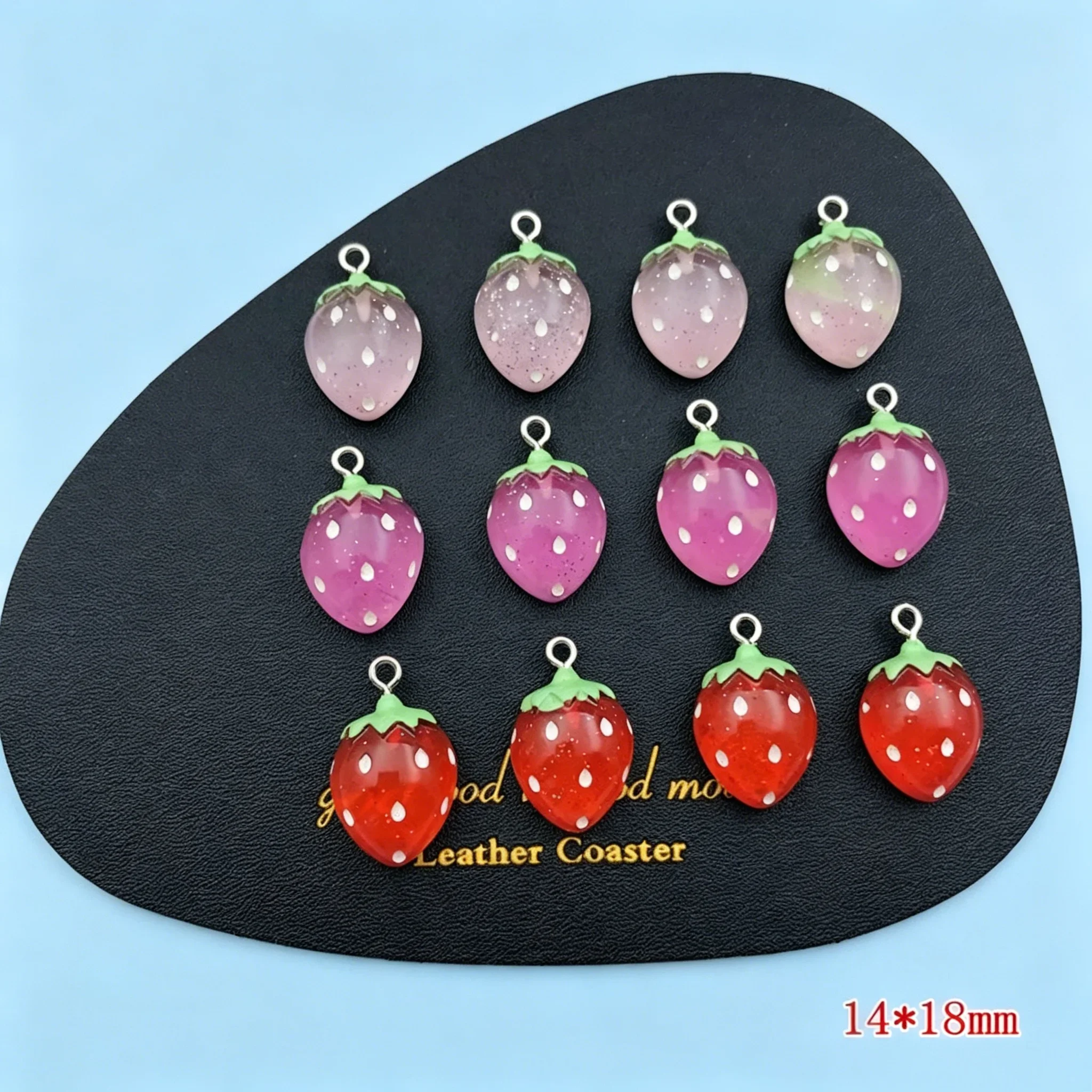 10Pcs Sparkly Kawaii Strawberry Resin Pendants, Glitter Fruit Charms for Handmade DIY Jewelry Craft Supplies