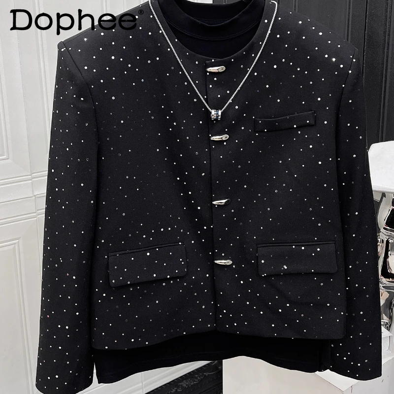

Men's 2025 New Fashion Versatile Round Neck Jackets High-end Niche Fashion Metal Decorative Tops Loose Handsome Trend Chic Coats