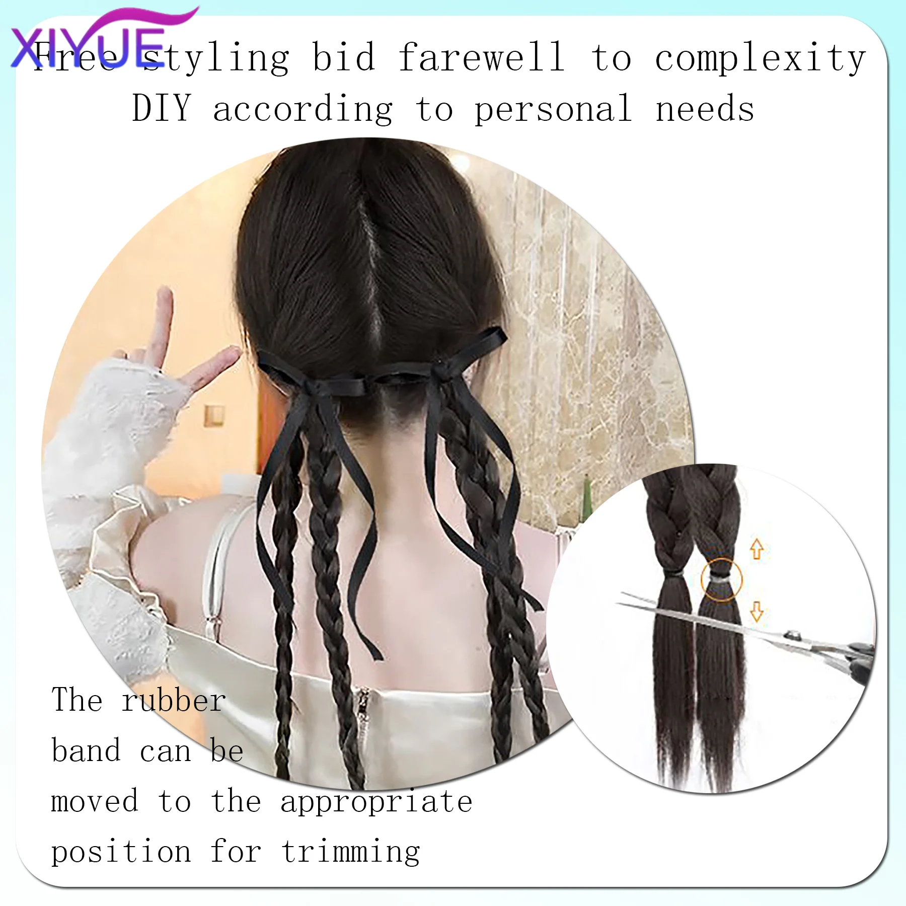 XIYUE  Synthetic Braided Twist Braids ponytail Hair Extension Black Natural Wig Long Ponytail Hair Band Rubber Band Women\'s Wig