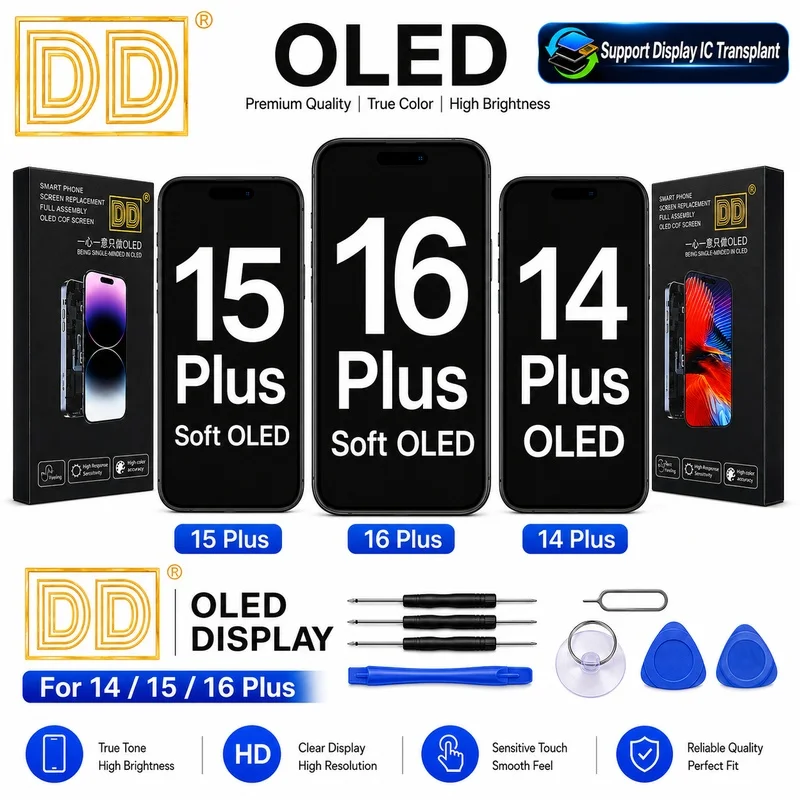 For iPhone 16 15 14 Plus DD Soft OLED Screen Assembly Replacement High Brightness Display No Dead Spot