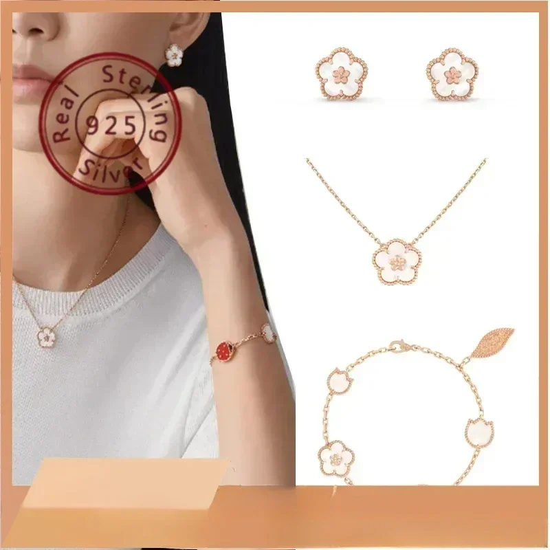 

Jewelry wholesale s925 silver French quality jewelry set, Clover 2025 latest style exquisite gift necklace, stud earrings bracel
