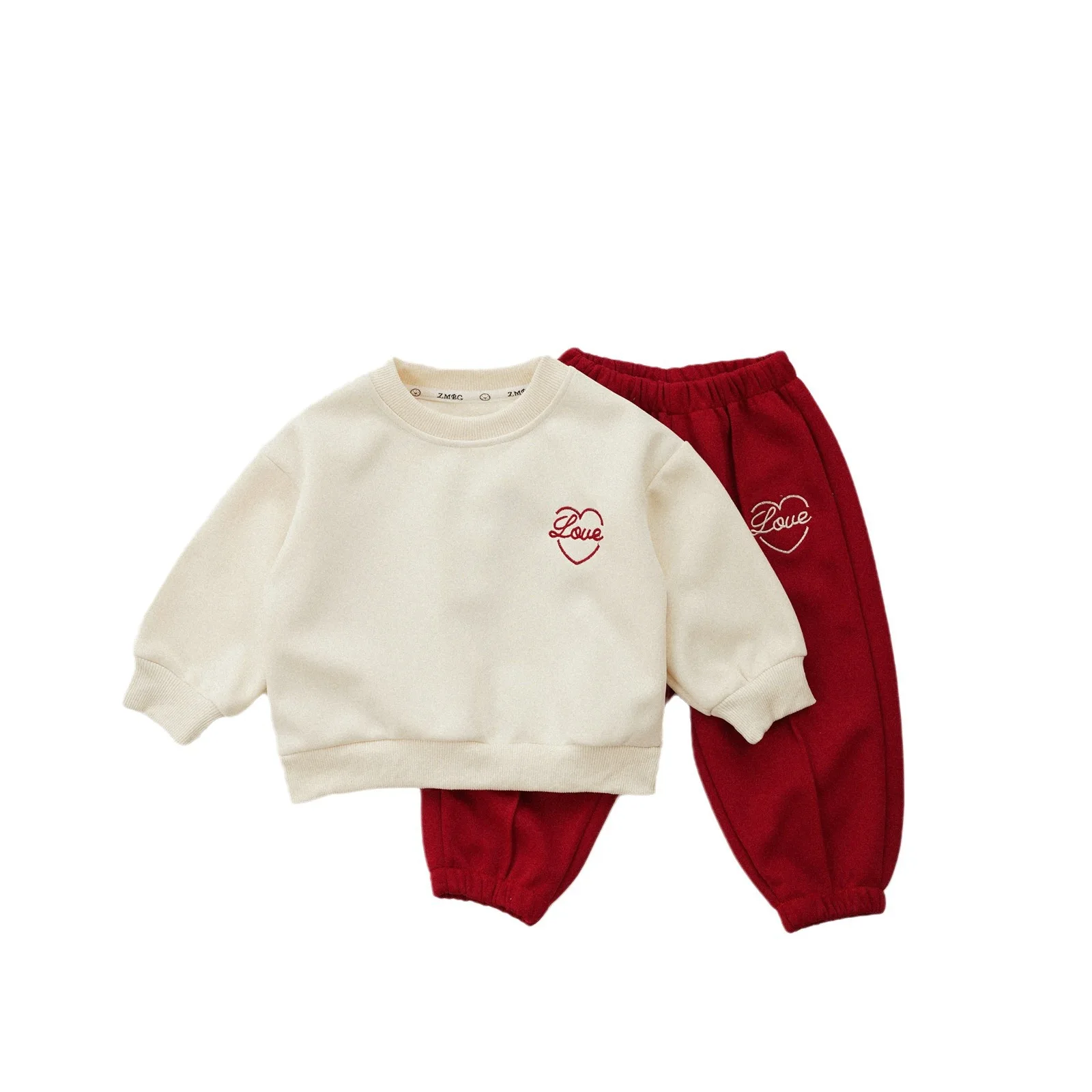 2024 Spring Fashion Kid Tracksuit Boy Baby Love Embroidery Tops + Pants 2pcs Loose Girl Children Letter Cotton Sweatshirt Suit