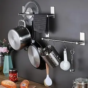 16-Inch Heated Towel Bar Self Adhesive Bathroom Towel Holder 2 Packs Towel Hooks Modern Stainless Steel Bathroom Hardware