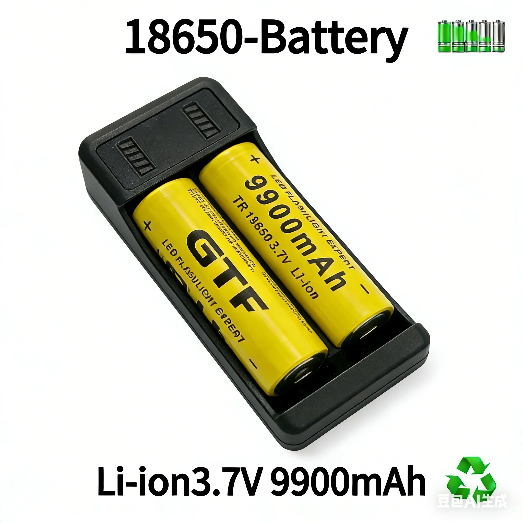 

18650 9900mAh 3.7V Rechargeable Battery with Charger, Universal for Shavers, Remote Controls, Toys and More