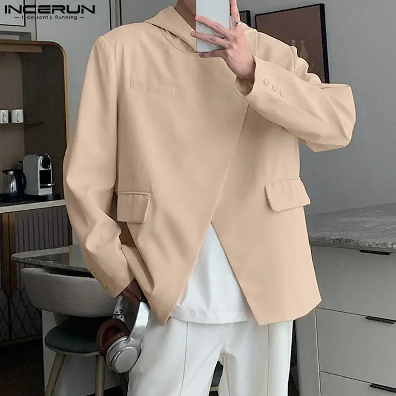 INCERUN erkekler Blazer düz renk kapşonlu gevşek Casual suit erkekler Streetwear 2024 moda eğlence erkek mont S-5XL