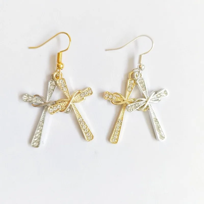 NEW hot popular contrasting double-layer cross earrings for women's parties and holiday gifts