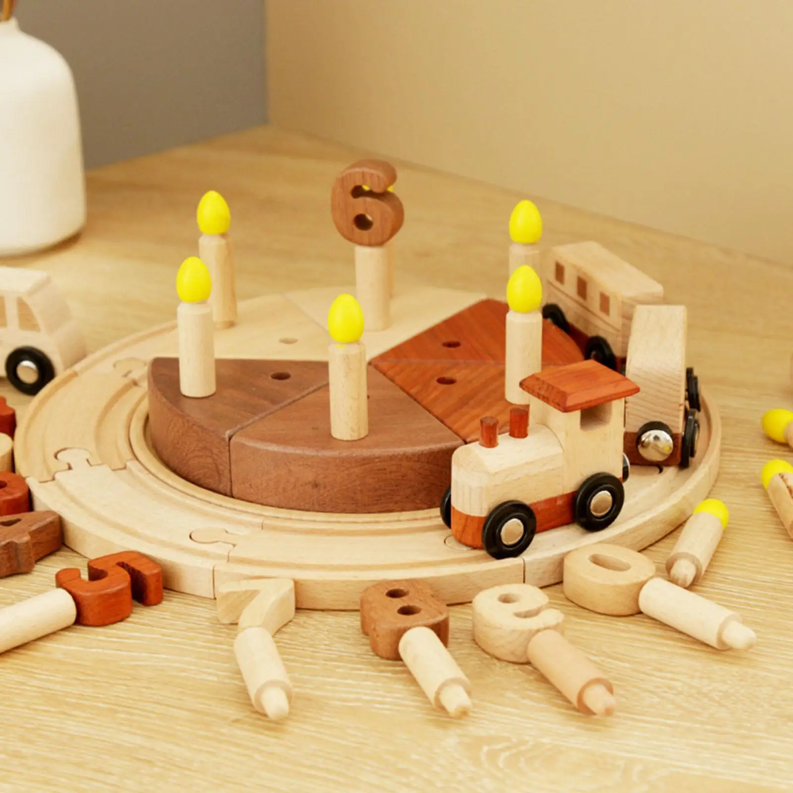 

Wooden Birthday Cake Train Toy Food Set for Children Birthday Gift Kids