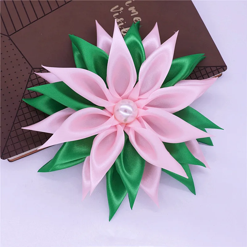 Great Quality New Arrival Satin Ribbon Flower Pink Green Sorority Alpha Sisterhood Brooch Greek Service Girl Pins