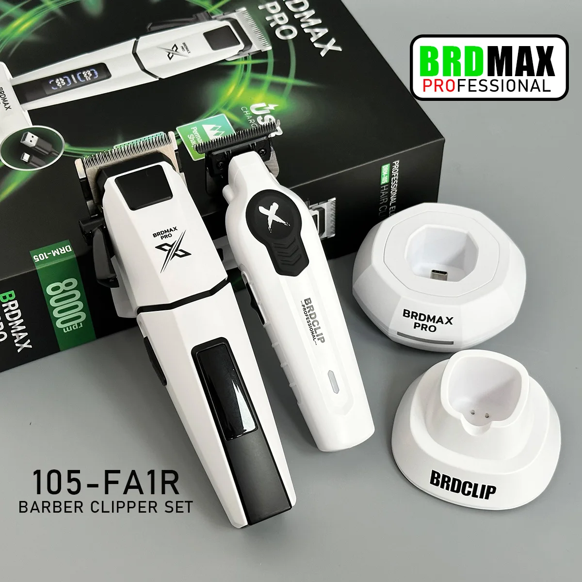 BRDMAX PRO DRM105 8000RPM Kabelloser Haarschneider FA1T Barber-Trimmer-Set Professionelle Salon-Elektro-Haarschneidemaschine
