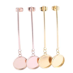 10 adet uzun Bar Dangle küpe tabanı Fit 12mm Cabochon ayarı boşlukları paslanmaz çelik için çerçeveler takı yapma aksesuarları