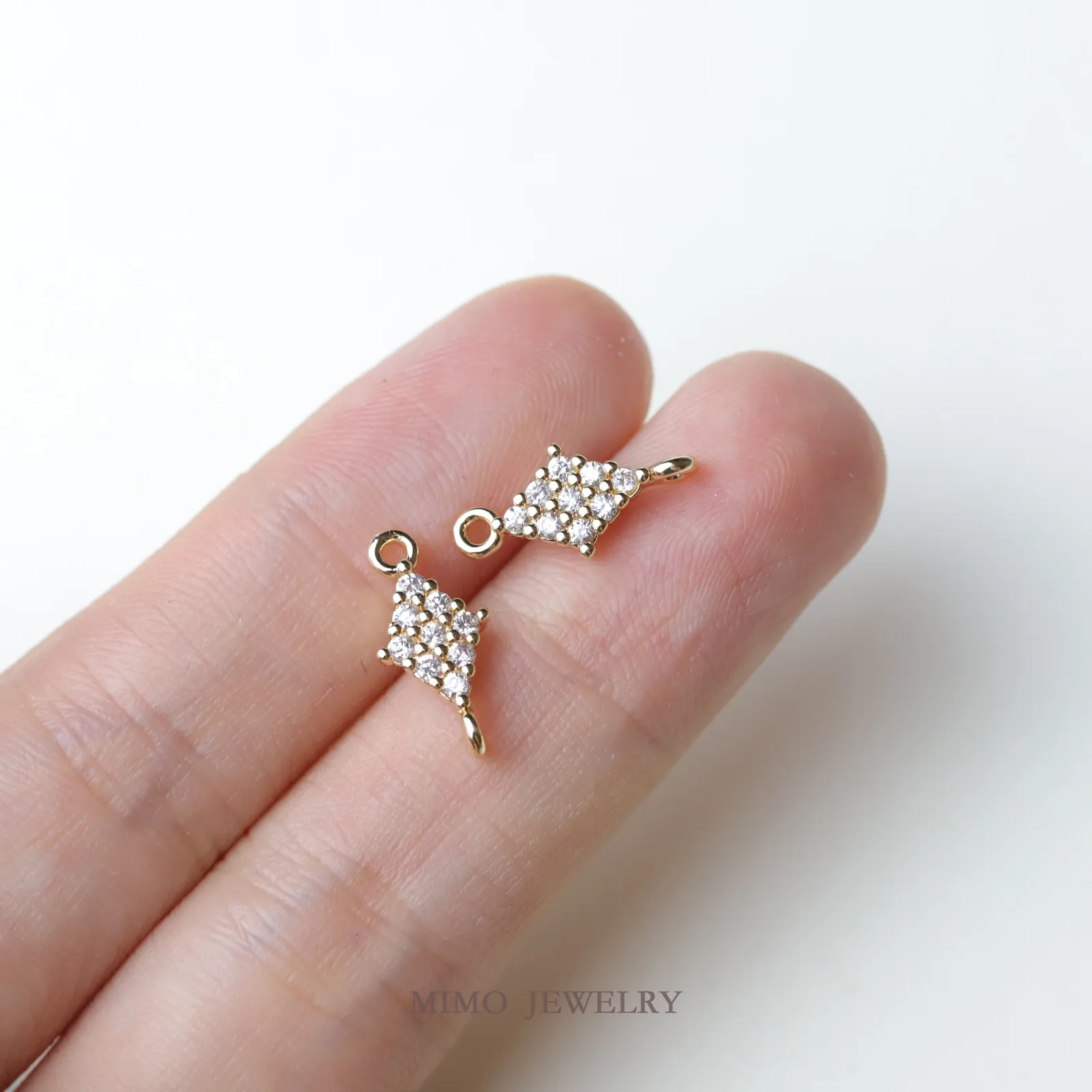 Four Sided Diamond Inlaid Zircon Double Hanging Ring Connection Charms Pendant Supplies DIY Hand Brass Gold Plated Accessories