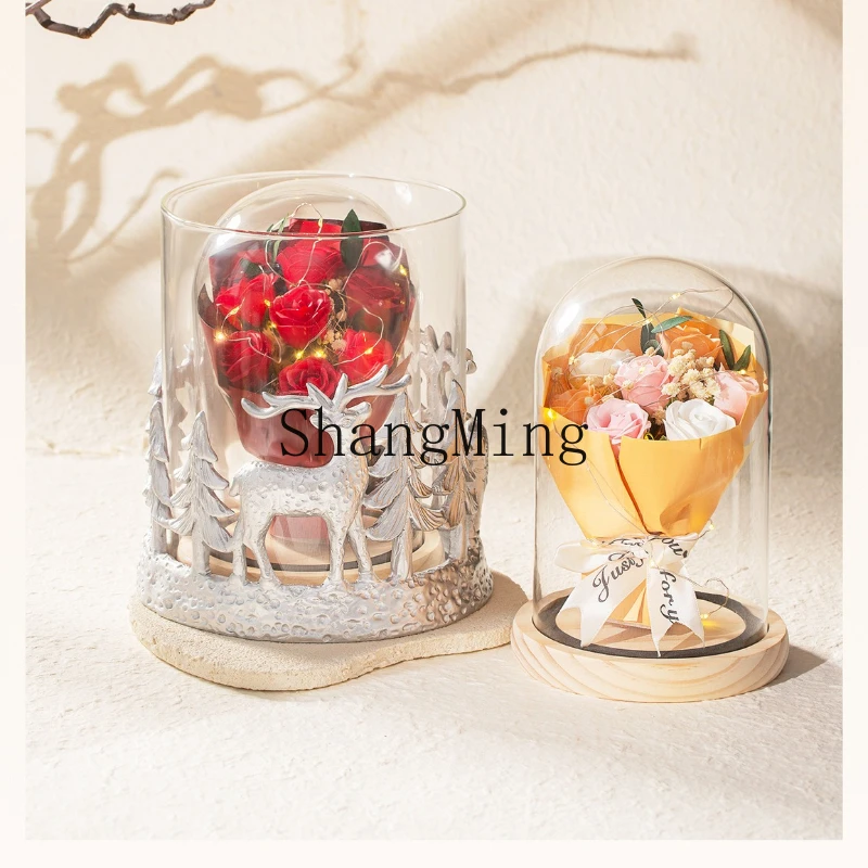 SM Glass Floral Christmas Atmosphere Roses Forever Bouquet Valentine's Day Aromatherapy Ornament