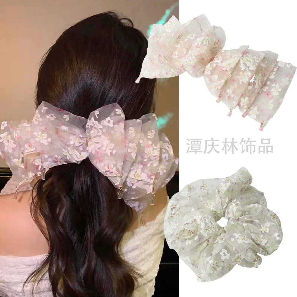 

Korean Pearl Hair Scrunchies Jumbo Net Scrunchie for Thick Hair Women Elegant Ponytail Holder Accessories