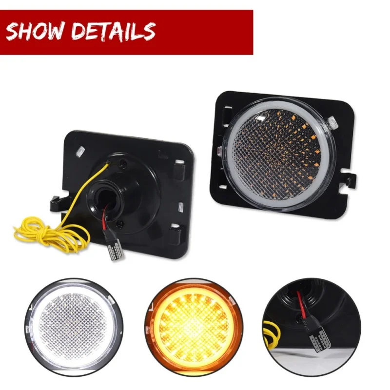 iJDM Front Fender Flare Side Marker Light Assembly For Jeep Wrangler JK 2007-2017 Amber LED Turn Signal Lights White Driving/DRL