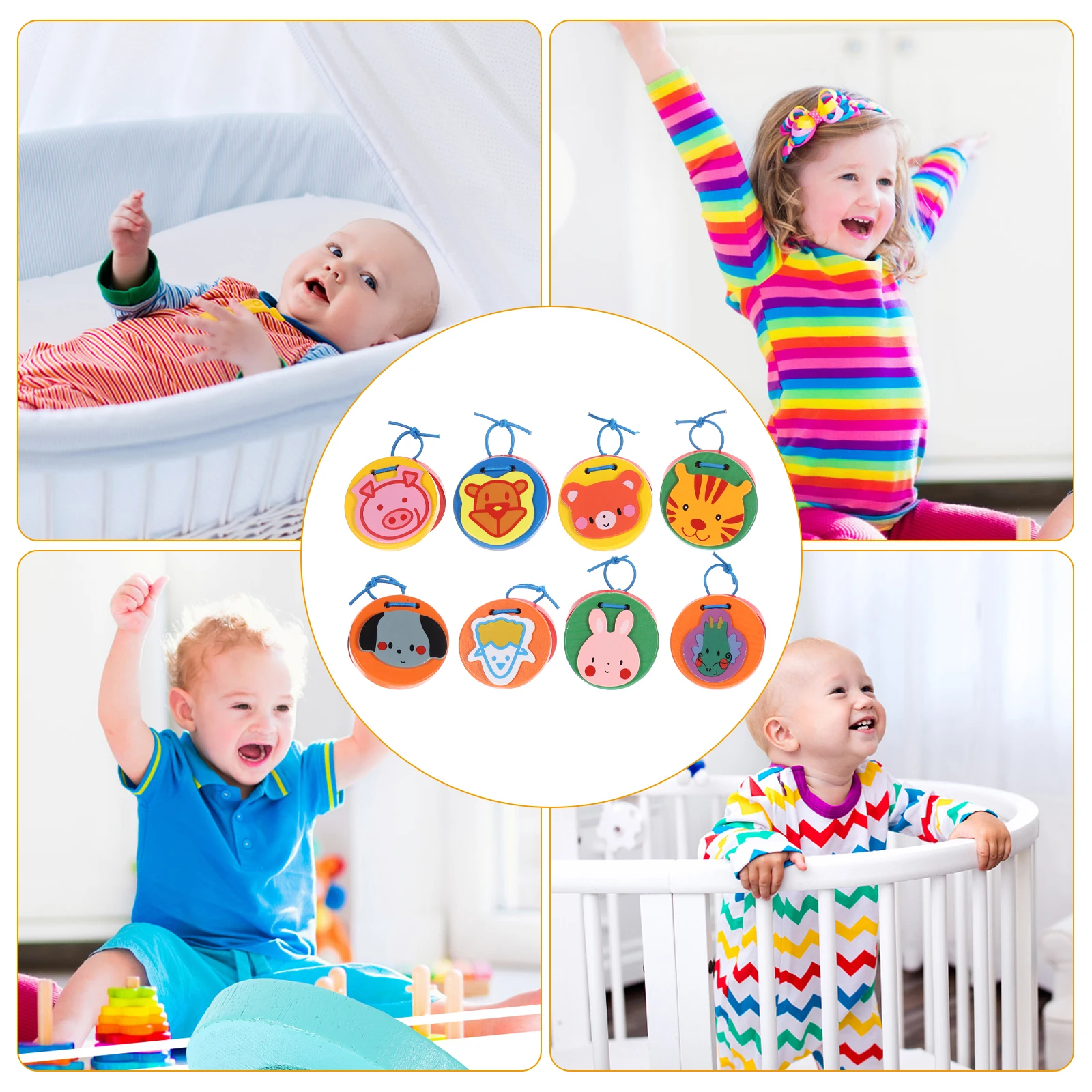 8pcs Wooden Animal Soundboard Musical Instruments Kids Toys Toddler Castanet Baby Development Educational Play