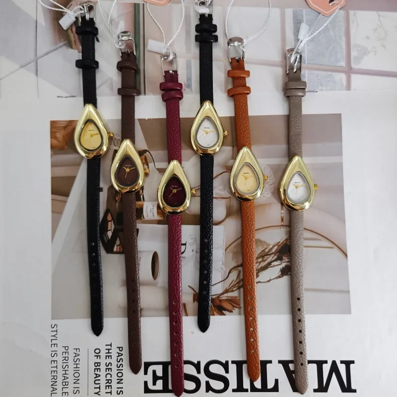 Hot Sale New Design Irregular Water Drop Dial Quartz Watch Ladies Retro Soft Leather Strap Wristwatch Female Dress Clock Gifts view 6
