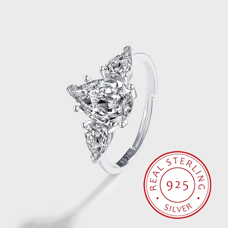 

Fashionable and Luxurious Genuine S925 Silver Drop-shaped Zircon Ring Sweet and Romantic Proposal Engagement Ring