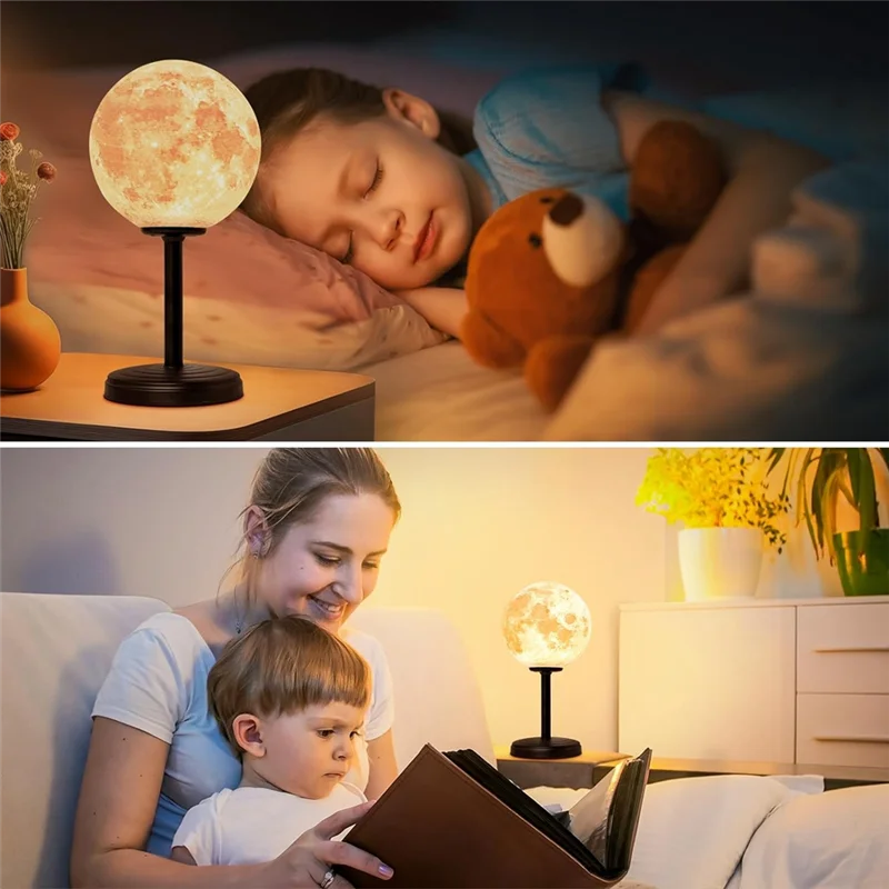 Abnm 3d lua lâmpada de mesa de cabeceira para o quarto-lâmpadas de cabeceira reguláveis pequena lâmpada led luz de mesa para o quarto, casa, dormitório