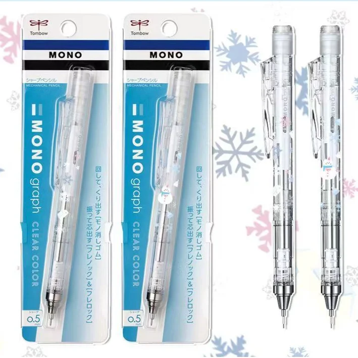 1pcs Japanese ombow Mono Mechanical Pencil Transparent Frosted Barrel DIY Sticker Snowflake Small Fish 0.5mm School Stationery